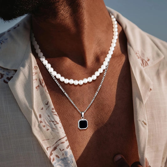 Collier double perle et chaîne argent